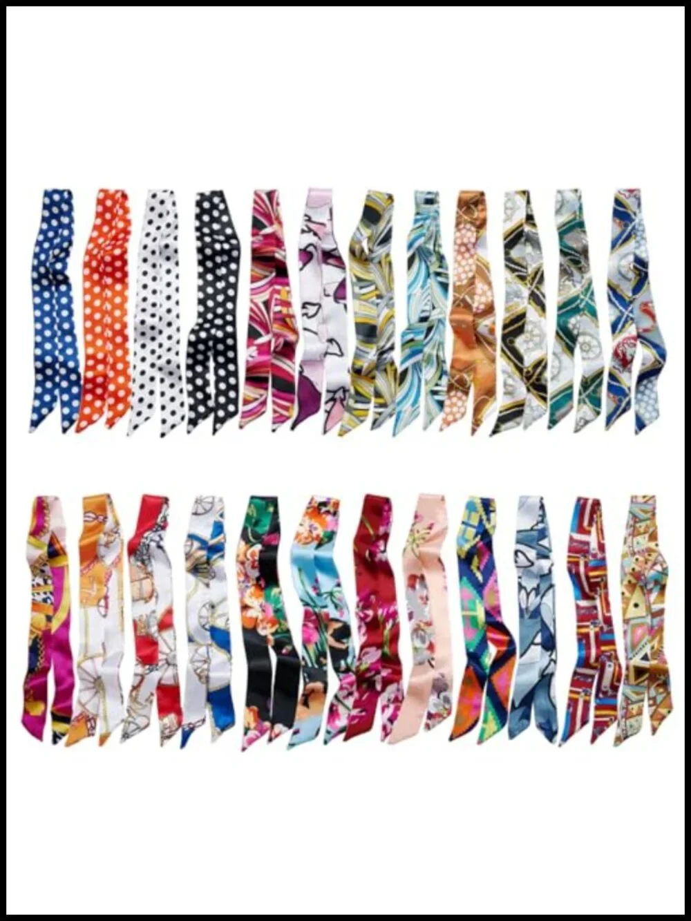 24 PCS Satin Scarf Set for Women, Neckerchief, Headband, Purse Scarf, Floral,